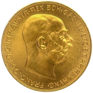 Gold One Hundred Corona Coin of  Franz Joseph I of Austria of 1915.