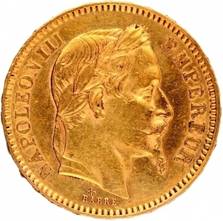 Gold Twenty Francs Coin of Nepoleon III of France of 1862