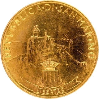 Gold Five Scudi Coin of San Marino of 1984.