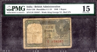 One Rupee Bank Note of King George VI Signed by C.E. Jones of 1947.