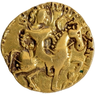 Gold Dinar Coin of Kumaragupta I of Gupta Dynasty of Horseman type.