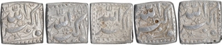 Lot of Five Silver Square Rupee Coins of Akbar.