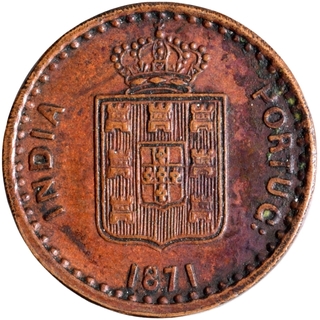 Copper Three Reis Coin of Luiz I of Colonial Coinage of Indo Portuguese.