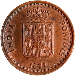 Copper Three Reis Coin of Luiz I of Colonial Coinage of Indo Portuguese.