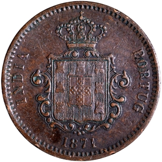 Copper Fifteen Reis of Luiz I of Colonial Coinage of Indo Portuguese.