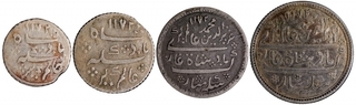 Set of Four Silver Coins of Arkat Mint of Madras Presidency.