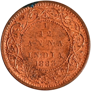 Copper One Twelfth Anna Coin of Victoria Empress of Bombay Mint of 1883.