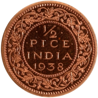 Proof Bronze Half Pice Coin of King George VI of Calcutta Mint of 1938.