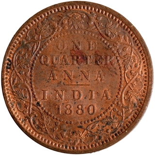 Copper One Quarter Anna Coin of Victoria Empress of Calcutta Mint of 1880.