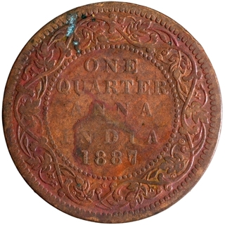 Copper One Quarter Anna Coin of Victoria Empress of Bombay Mint of 1887.