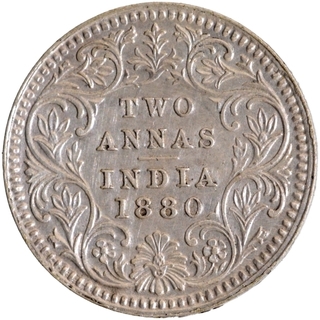 Silver Two Annas Coin of Victoria Empress of Calcutta Mint of 1880.