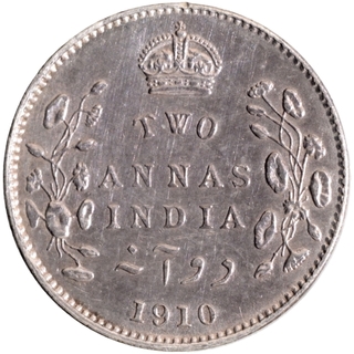 Silver Two Annas Coin of King Edward VII of Bombay Mint of 1910.