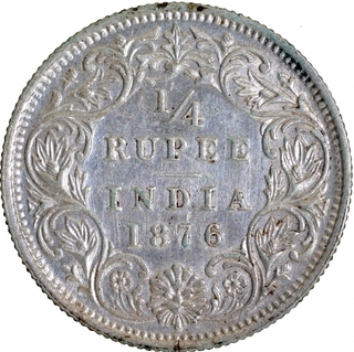 Silver Quarter Rupee Coin of Victoria Queen of Bombay Mint of 1876.