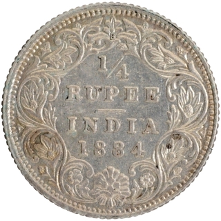 Silver Quarter Rupee Coin of Victoria Empress of Bombay Mint of 1884.