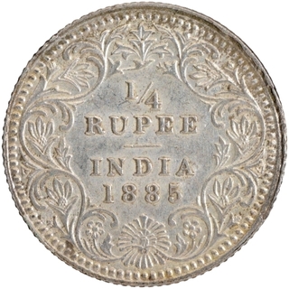 Silver Quarter Rupee Coin of Victoria Empress of Calcutta Mint of 1885.