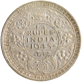 Large Five Silver Quarter Rupee Coin of King George VI of Lahore Mint of 1945.