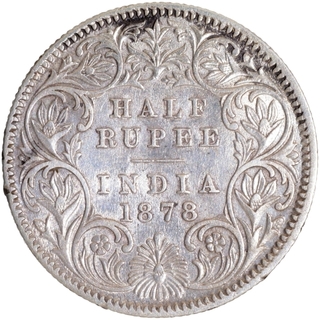 Silver Half Rupee Coin of Victoria Empress of Calcutta Mint of 1878.