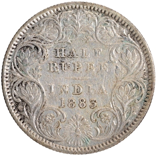 Silver Half Rupee Coin of Victoria Empress of Calcutta Mint of 1883.