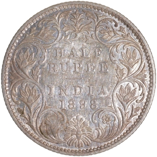 Silver Half Rupee Coin of Victoria Empress of Bombay Mint of 1898.