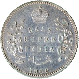 Silver Half Rupee Coin of King Edward VII of Calcutta Mint of 1906.