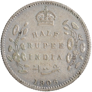 Silver Half Rupee Coin of King Edward VII of Bombay Mint of 1906.