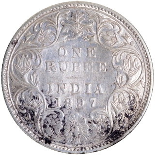 Silver One Rupee Coin of Victoria Empress of Bombay Mint of 1897.