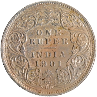 Silver One Rupee Coin of Victoria Empress of Calcutta Mint of 1901.