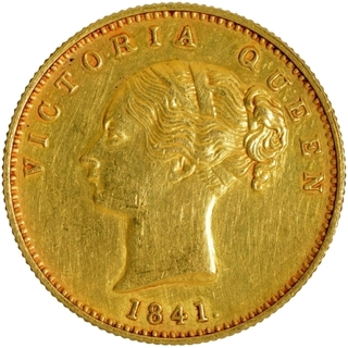 Gold One Mohur Coin of Victoria Queen of Calcutta or Bombay Mint of 1841.