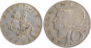 Silver Five and Ten Schillings Coins of Austria.