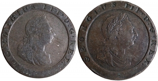 Copper One and Two Penny Coins of Georgius III of United Kingdom of 1797.