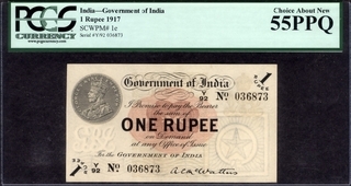 One Rupee Bank Note of King George V Signed by A.C. McWatters of 1917 of Universalised Circle.