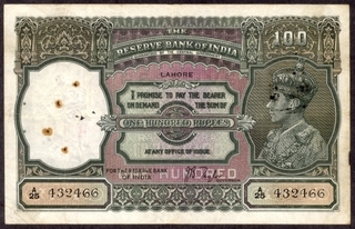 One Hundred Rupees Bank Note of King George VI Signed by J.B. Taylor of 1938.