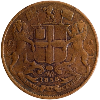 Error Copper One Quarter Anna Coin of East India Company of Birmingham Mint of 1858.