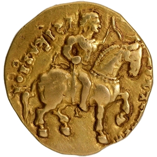 Gold Dinar Coin of Kumaragupta I of Gupta Dynasty of Horseman type.