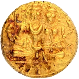 Gold Half Varaha Coin of Harihara II of Sangama Dynasty of Vijayanagara Empire.