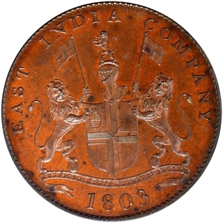 Copper Twenty Cash Proof Coin of Soho Mint of Madras Presidency.