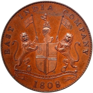 Copper Twenty Cash Proof Coin of Soho Mint of Madras Presidency.