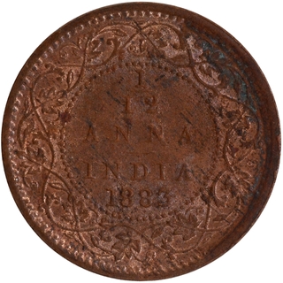 Copper One Twelfth Anna Coin of Victoria Empress of Bombay Mint of 1883.