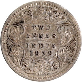 Silver Two Annas Coin of Victoria Empress of Calcutta Mint of 1878.