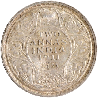 Silver Two Annas Coin of King George V of Calcutta Mint of 1911.