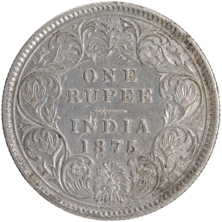 Silver One Rupee Coin of Victoria Empress of Calcutta Mint of 1875.