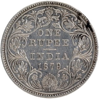 Silver One Rupee Coin of Victoria Empress of Bombay Mint of 1879.