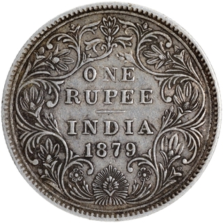 Silver One Rupee Coin of Victoria Empress of Bombay Mint of 1879.