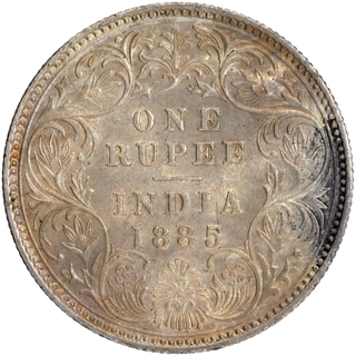 Silver One Rupee Coin of Victoria Empress of Bombay Mint of 1885.