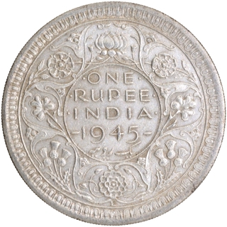 Large Five Silver One Rupee Coin of King George VI of Lahore Mint of 1945.