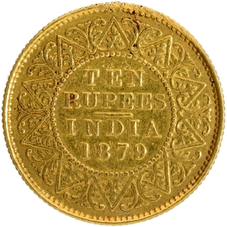 Gold Ten Rupees Coin of Victoria Empress of Calcutta Mint of 1879.