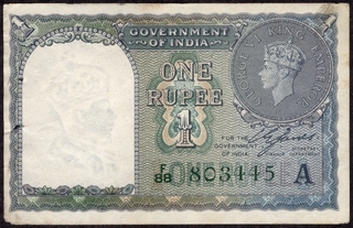 One Rupee Bank Note of King George VI Signed by C E Jones of 1944.