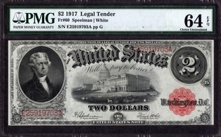 Legal Tender Two Dollars Note of United States of America of 1917.