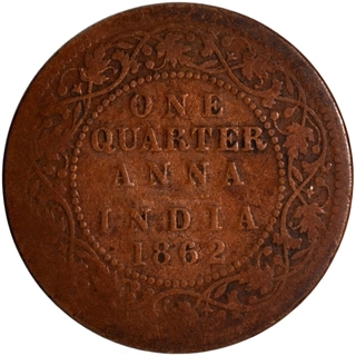 Error Copper One Quarter Anna Coin of Victoria Queen of Calcutta Mint of 1862.