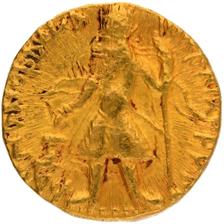 Gold Dinar Coin of Kanishka I of Kushan Dynasty of Sun God type.